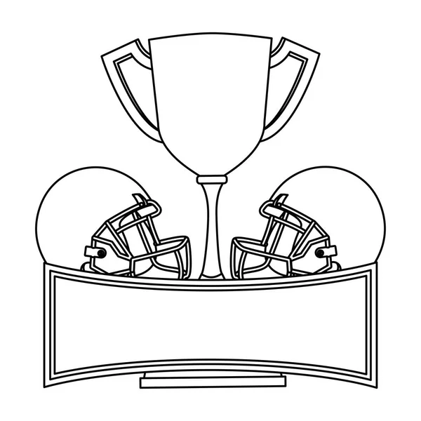 Amerikaanse voetbal sport helmen met trofee cup — Stockvector