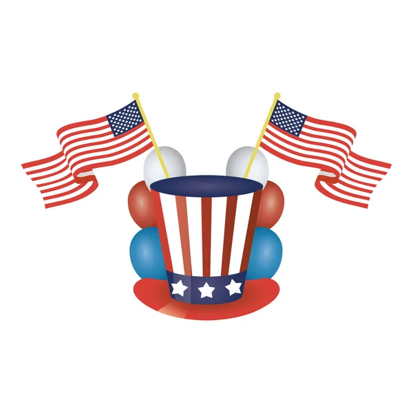 Chapéu de dia presidente com bandeiras dos EUA e balões de hélio —  Vetores de Stock