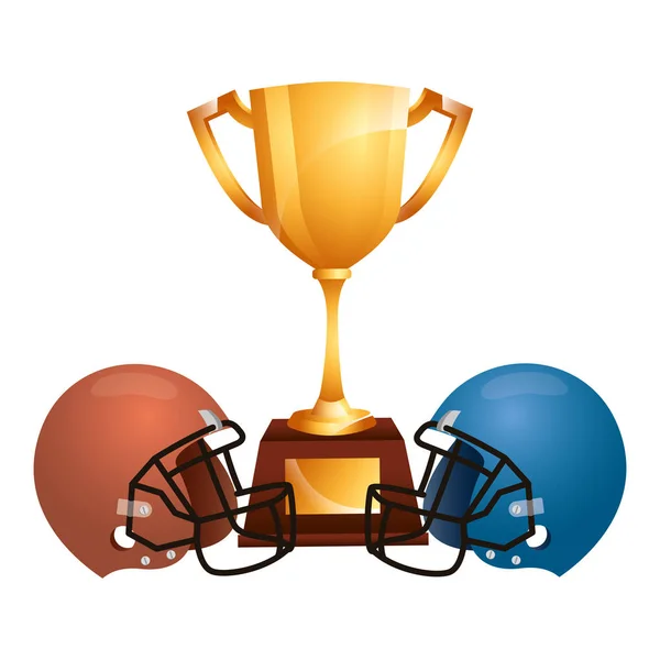Американские футбольные шлемы с кубком трофея — стоковый вектор