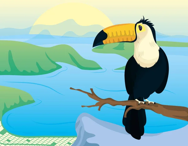 Affiche carnaval brésilien avec toucan et paysage — Image vectorielle