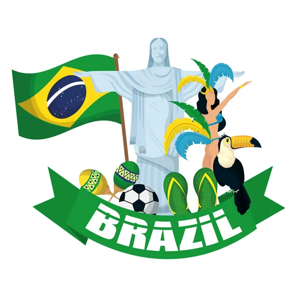 Poster del carnevale brasiliano con scritte e icone set — Vettoriale Stock