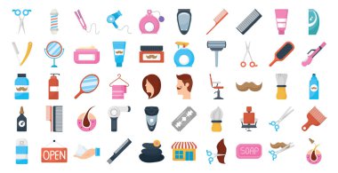 bundle of barber shop set icons