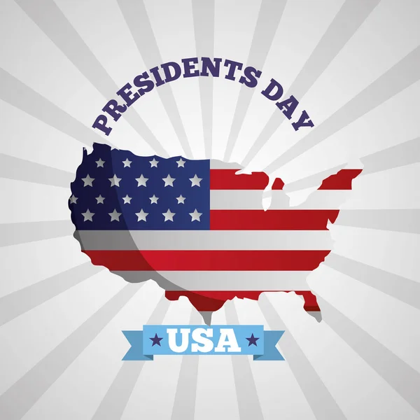 Χαρούμενη ημέρα πρόεδροι αφίσα γιορτή με σημαία ΗΠΑ στο χάρτη — Διανυσματικό Αρχείο