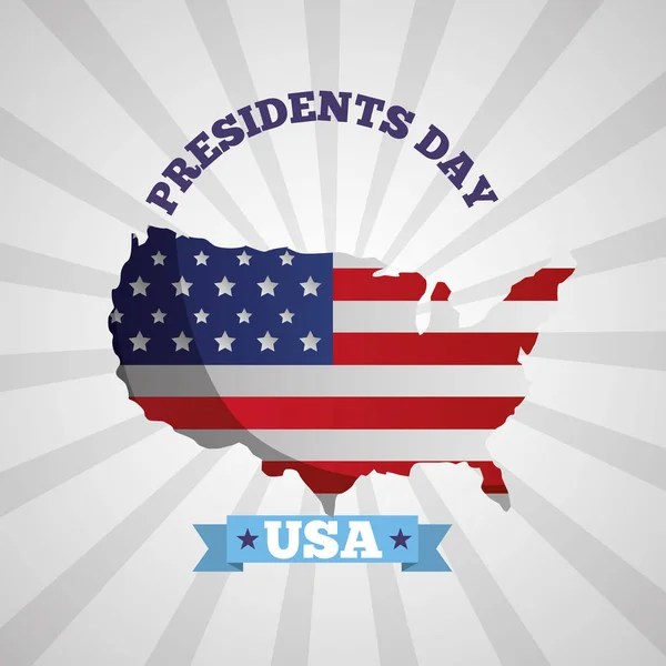 Happy presidents day celebration poster with usa flag in map — Stok Vektör