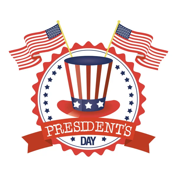 Sombrero de día del presidente con sello de bandera de EE.UU. — Vector de stock