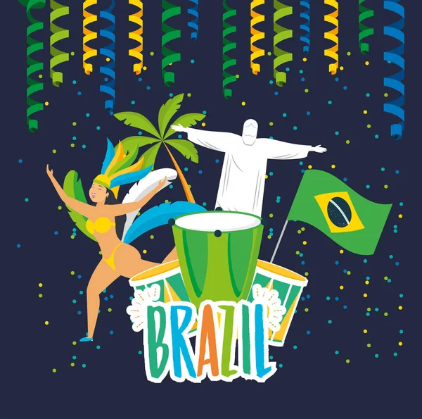 Menina brasileira dança caráter carnavalesco —  Vetores de Stock