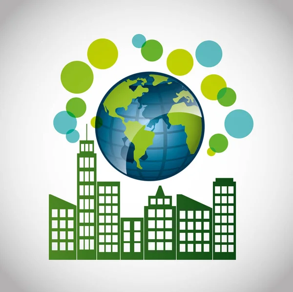 Milieuvriendelijke poster met gebouwen stad — Stockvector
