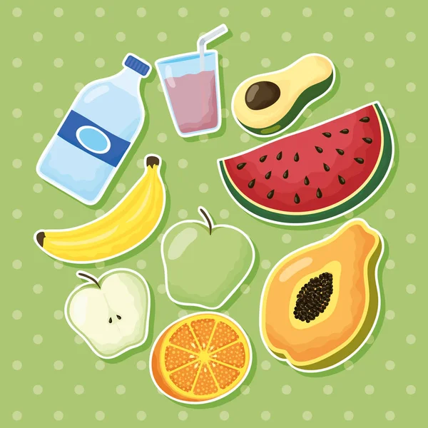 Conjunto de frutas estilo de vida saludable — Vector de stock