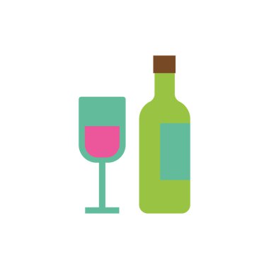 wine bottle and cup flat style
