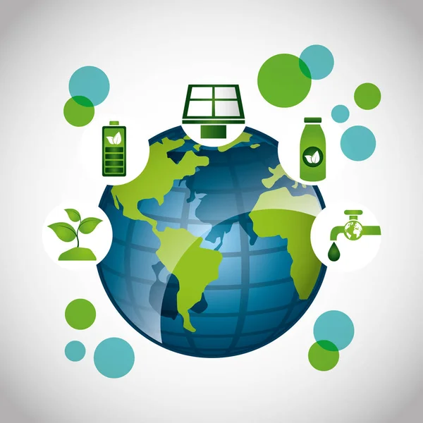 Ekologický plakát s planetou Země a nastavit ikony — Stockový vektor