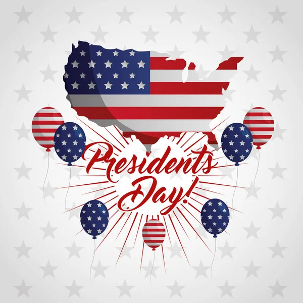 Happy presidents day celebration poster with usa flag in map — Stock Vector