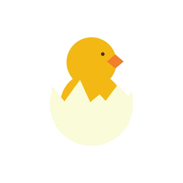 Cute little chick in eggshell gaya semi datar - Stok Vektor