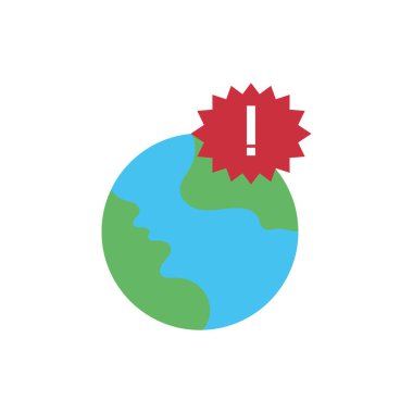 world planet earth with alert symbol flat style