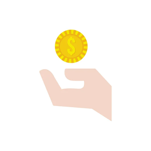 Hand with coin money dollar flat style icon — Stock vektor