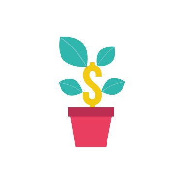 money dollar symbol with plant flat style