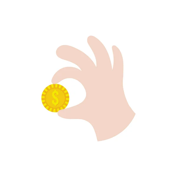 Hand with coin money dollar flat style icon — Stock vektor