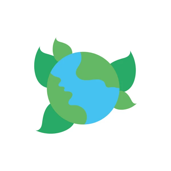 Mundo planeta tierra con hojas planta de estilo plano — Vector de stock