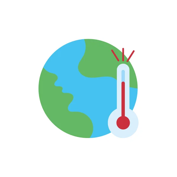 Planeta planeta tierra con termómetro de estilo plano — Vector de stock