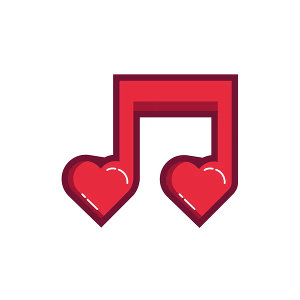 Feliz dia dos namorados notas de música com linha de corações e estilo de preenchimento —  Vetores de Stock