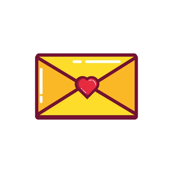 Happy valentines day envelope with heart line and fill style — Stock Vector