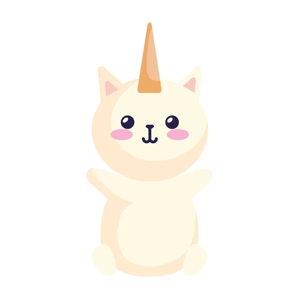 Lindo gato unicornio fantasía icono — Vector de stock