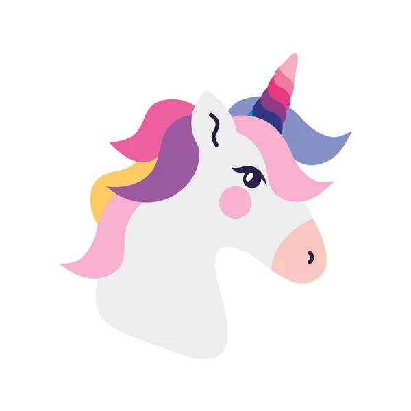 Kepala lucu unicorn fantasi ikon terisolasi - Stok Vektor