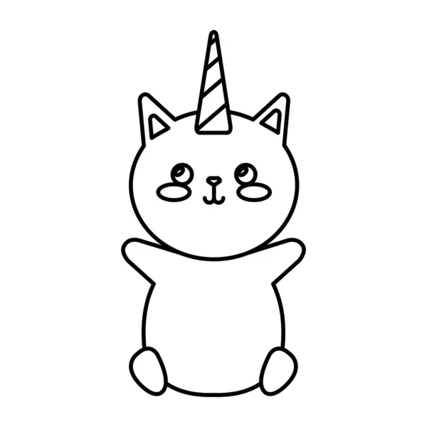 Cute cat unicorn fantasy icon — Stock vektor