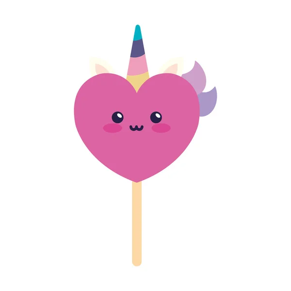 Carino cuore unicorno fantasia stile kawaii — Vettoriale Stock