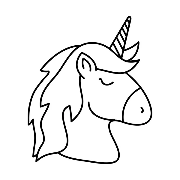 Cabeza de lindo unicornio fantasía aislado icono — Archivo Imágenes Vectoriales