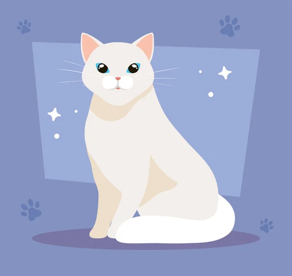 Χαριτωμένο γάτα λευκό στο παρασκήνιο με pawprints — Διανυσματικό Αρχείο