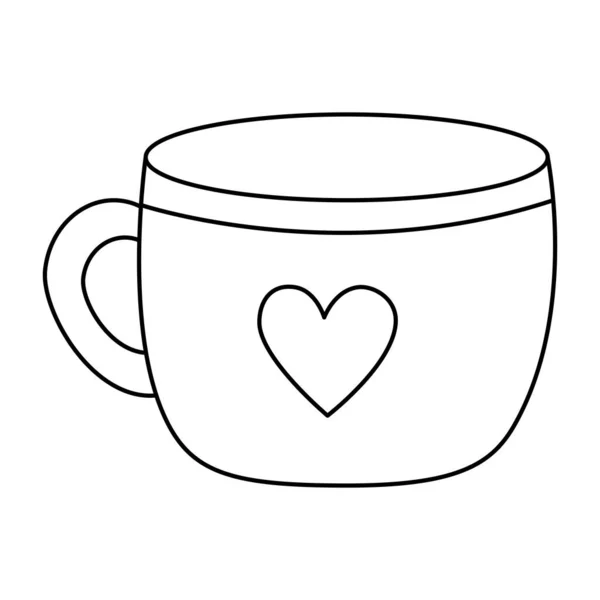 Taza de cerámica con icono de estilo de línea de corazón — Archivo Imágenes Vectoriales