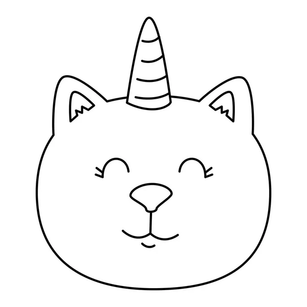 Wajah lucu kucing unicorn ikon fantasi - Stok Vektor
