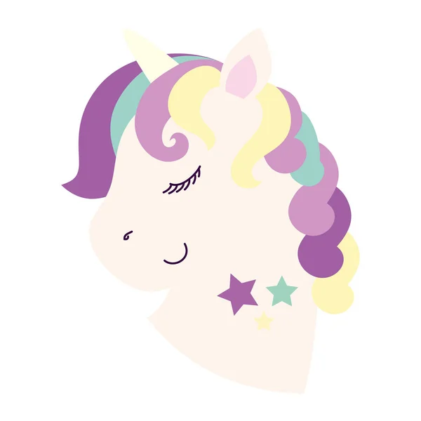 Testa di fantasia unicorno carino con stelle decorazione — Vettoriale Stock