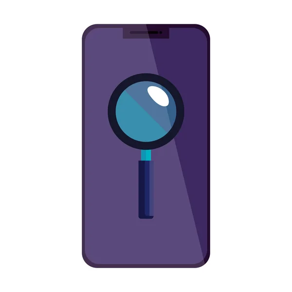 Smartphone with magnifying glass isolated icon — Stock Vector