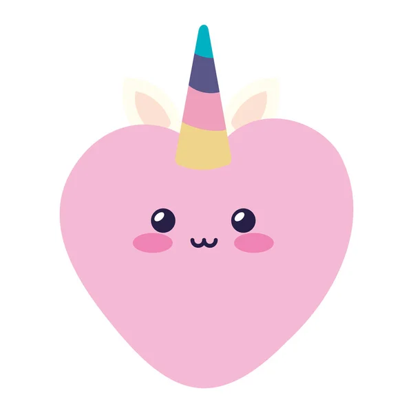 Lindo corazón unicornio fantasía kawaii estilo — Vector de stock