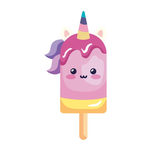 Lindo unicornio helado en palo aislado icono — Archivo Imágenes Vectoriales