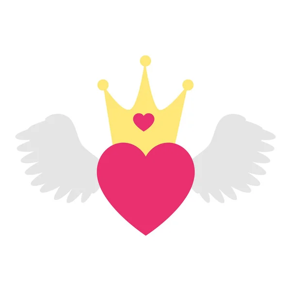 Милое сердце с крыльями и короной — стоковый вектор