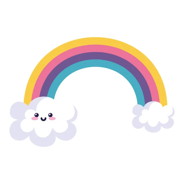 Niedlichen Regenbogen mit Wolken Kawaii-Stil — Stockvektor