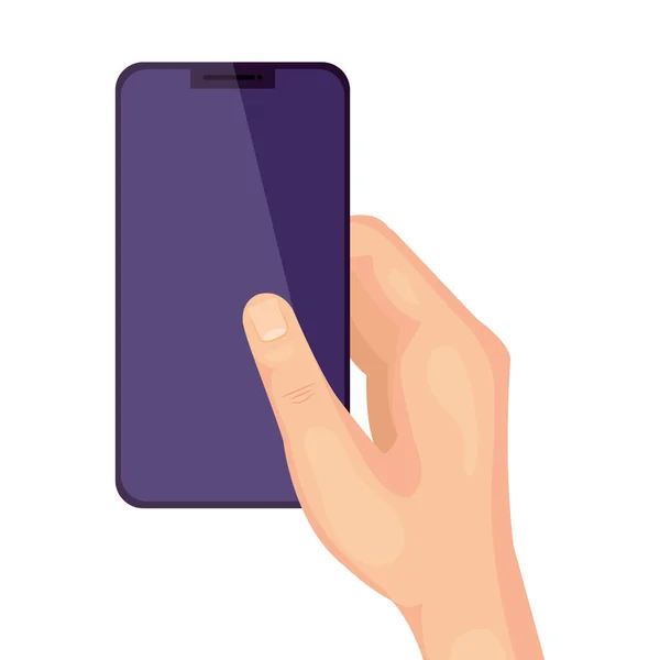 Χέρι χρησιμοποιώντας το απομονωμένο εικονίδιο συσκευής smartphone — Διανυσματικό Αρχείο