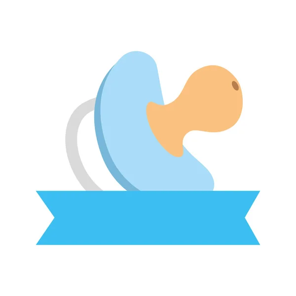 Cute pacifier baby with ribbon isolated icon — Stockvector