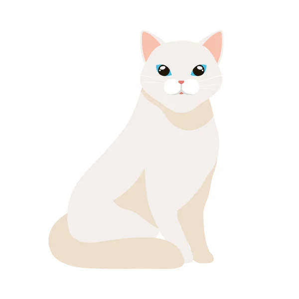 Милая кошка белая изолированная икона — стоковый вектор