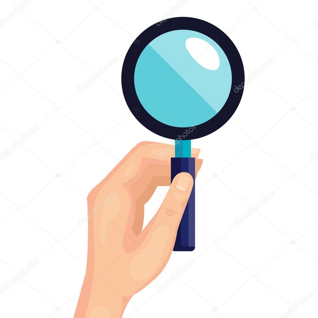 hand with magnifying glass instrument isolated icon