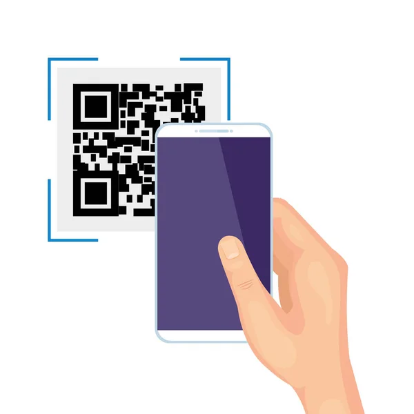 Hand using smartphone with scan code qr — Stockový vektor