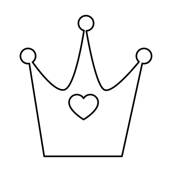 Cute crown with heart line style icon — Stok Vektör