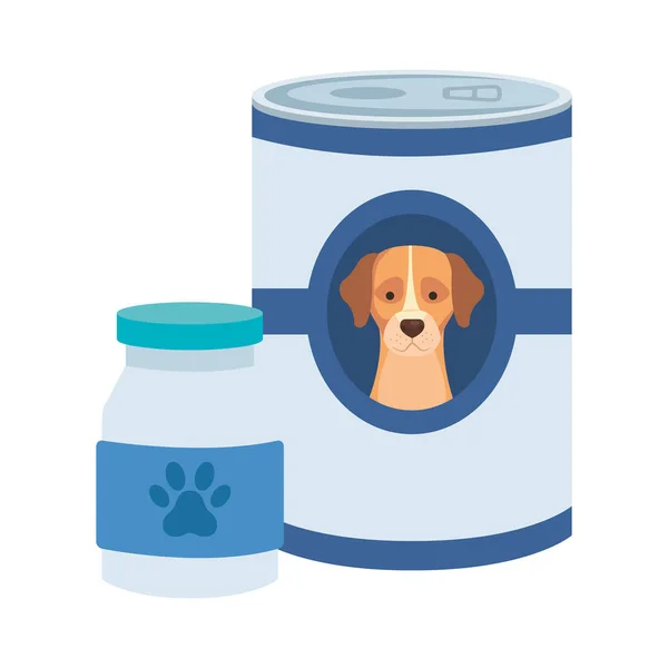 Jídlo a láhev lék pro psa izolované ikony — Stockový vektor