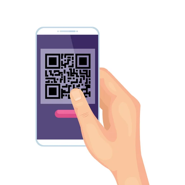 Mano usando smartphone con código de escaneo qr — Vector de stock