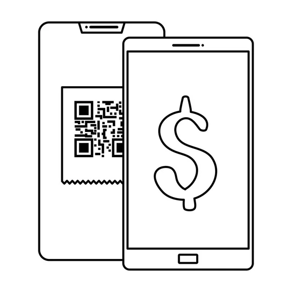 Smartphones mit Scan-Code qr und Symbol Dollar — Stockvektor