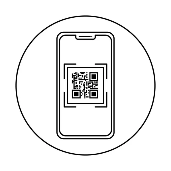 Dispositivo de teléfono inteligente con código de escaneo qr en marco circular Vector de stock