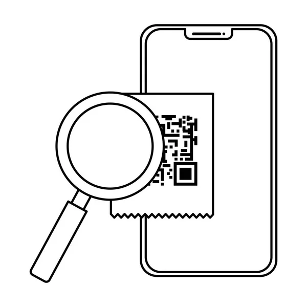 Smartphone avec code de balayage qr et loupe — Image vectorielle