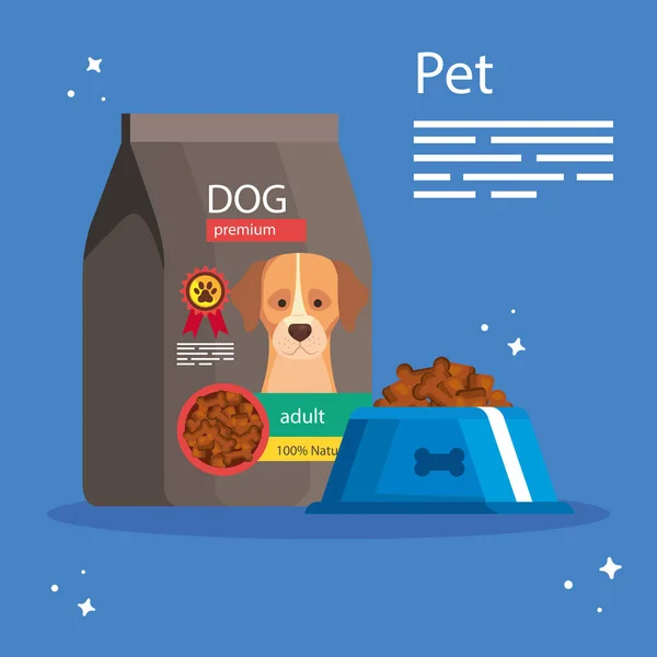 Tienda de mascotas con bolsa y plato de comida — Archivo Imágenes Vectoriales